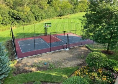 grey red basketball court