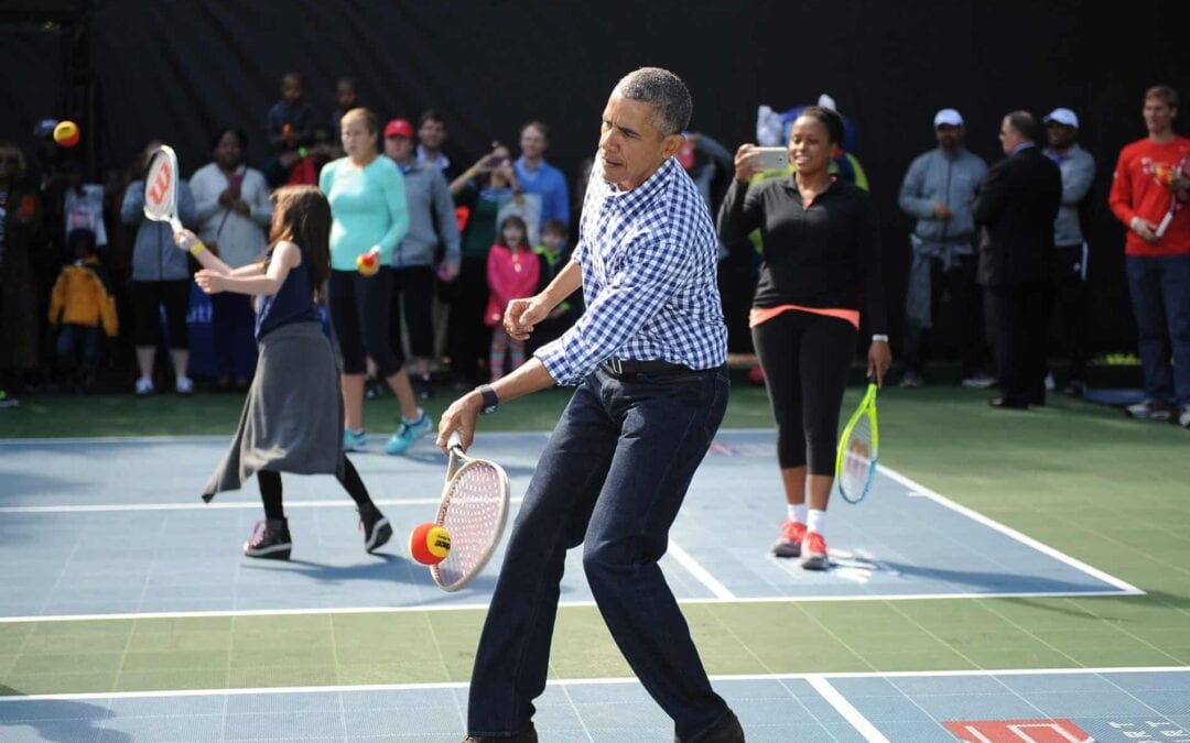 Obama Playing Tennis on Sport Court